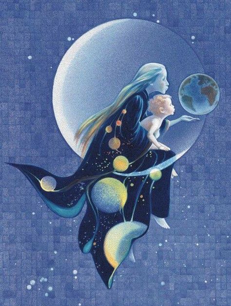 Universe Goddess, Cosmic Stars, Looking At The Moon, Cer Nocturn, Cosmic Magic, Stars Universe, Fairy Baby, Baby Kiss, Moon Witch