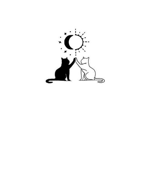 #MiniTattoos #SmallTattooDesigns #TinyTattooIdeas #MinimalistTattoos #SmallInk #TinyTats #LittleTattoos #MicroTattoos #PetiteTattoos #SmallTattooArt Friendship Cat Tattoos, Cat And Dog Tattoo Designs, Matching Witchy Tattoos For Best Friends, Cat Tattoo Matching, Witchy Drawings, Soulmate Tattoo, Small Bff Tattoos, Tattoo Gato, Cat And Dog Tattoo