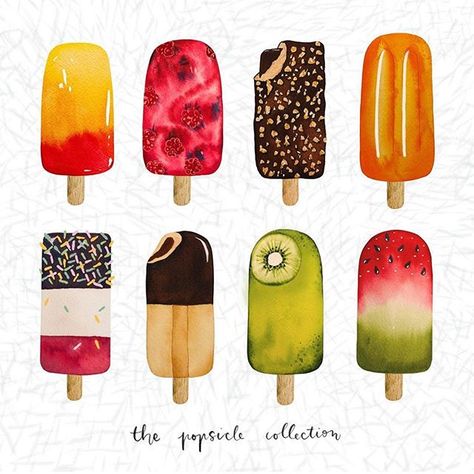 By @kunst.und.krempel - Don’t you love the fruity blends and chocolate bits?! #awesomeillustrator #popsicles #foodillustration #watercolorwonder  #Regram via @www.instagram.com/p/B2EWw6KH8HV/ Popsicle Illustration, Smoothie Pops, Ice Lollies, Pop Illustration, Ice Pop, Bead Embroidery Tutorial, Ice Lolly, Illustration Food, Food Illustration