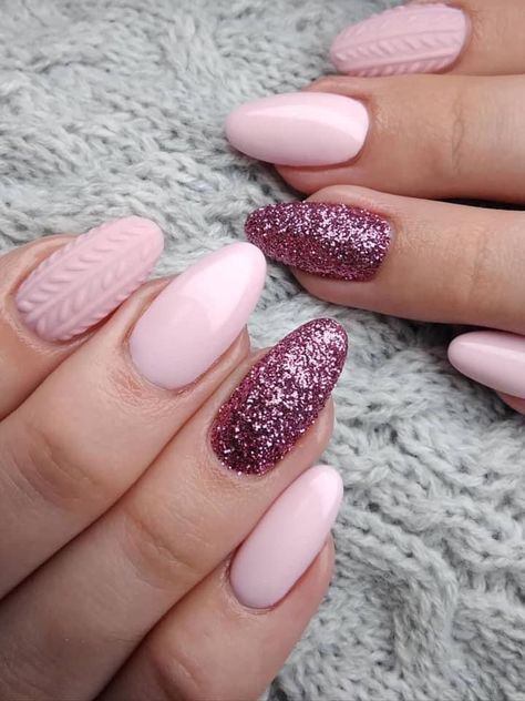 Baby Pink Almond Nails, Pink Almond Nails, Shiny Nails Designs, Matte Pink Nails, Baby Pink Nails, Light Pink Nails, Sweater Nails, Almond Nails Designs, Pink Acrylic Nails