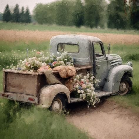 Art Print: Flower Pickup 3 by RileyB : 12x12in Cottagecore Room Ideas, Mountain And Lake, Barn Wall Art, Lawn Art, Cottage Art, Lake Wall Art, Print Flower, Sketches Easy, Small Canvas