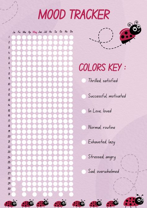 Mood tracker, Year in pixels , Pink colors key Year In Pixels, Mood Tracker, Pink Color, Color