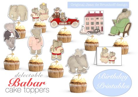 Excited to share the latest addition to my #etsy shop: Elephant Birthday Decorations for kids • Babar the Elephant Cupcake Toppers • Printable vintage Babar • Cute Set of Cake and Cocktail Picks https://etsy.me/3jl7b3B #kidscrafts #elephantcupcake #toppersforcupcakes # Babar Birthday Party, Elephant Birthday Decorations, Elephant Birthday Cake, Elephant Birthday Cakes, Elephant Cupcake Toppers, Elephant Cupcakes, Dog Cake Topper, Book Theme, Elephant Party