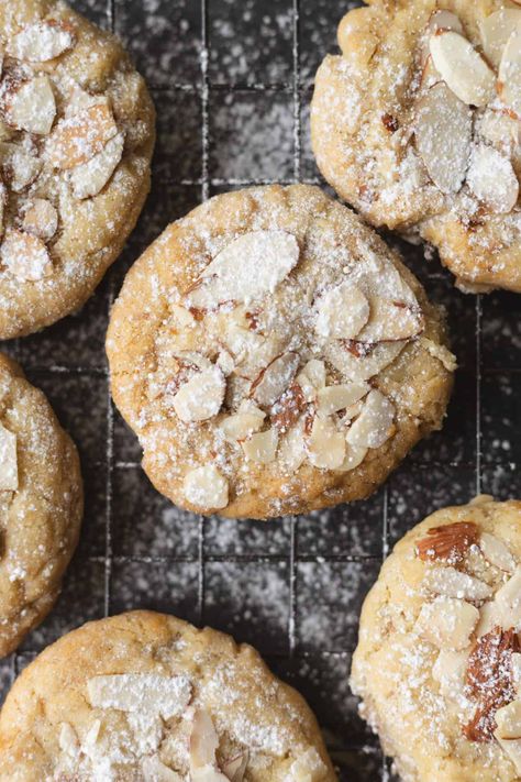 Almond Croissant Cookies - Fooduzzi Almond Croissant Cookies, Veg Desserts, Soft Chewy Sugar Cookies, Almond Croissants, Desserts Cookies, Oat Smoothie, Almond Croissant, Chewy Sugar Cookies, Almond Paste