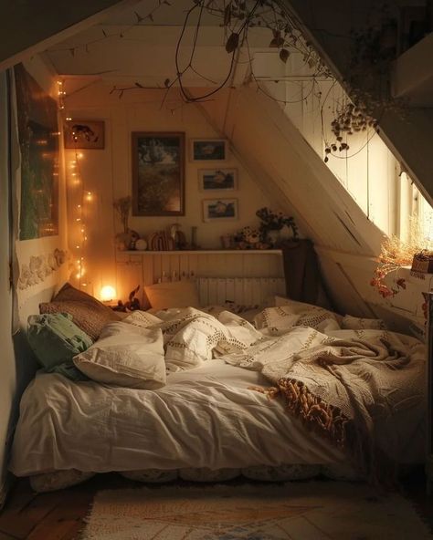 Bedroom Ideas For Teens, Cozy Bedroom Ideas, Dream Bedroom Inspiration, Attic Bedrooms, Loft Room, Dorm Ideas, Indie Art, Dream House Rooms, Cozy Room Decor