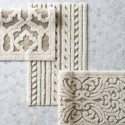 Moms Bedroom Ideas, Elegant Bathroom Rugs, New Apartment Bathroom, Master Bath Rugs, Lake House Bathrooms, Luxury Bathroom Rug, Morrocan Rugs, Neutral Bathroom Decor, Luxury Bath Rugs