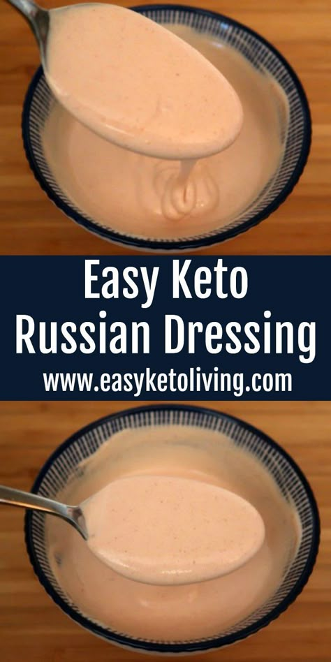 Keto Russian Dressing, Reuben Sauce, Reuben Salad, Russian Sauce, Low Carb Reuben, Russian Dressing Recipe, Keto Salad Dressings, Keto Dressing, Low Carb Salad Dressing