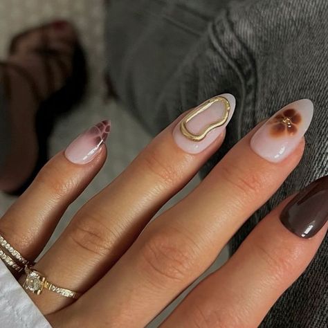 Bridesmaid Nails Design, Fall Nails Mismatched, Brooklyn And Bailey Nails, Autumn Nail Inspiration, Brown And Red Nails, Nails Thanksgiving Fall, Fall Square Nails, Multicolour Nails, Tortie Nails