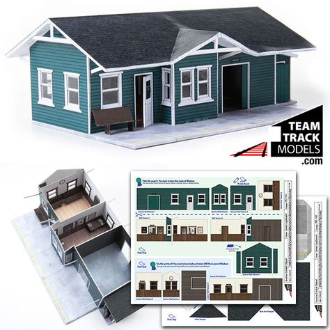 Paper Models House, Ho Scale Buildings, N Scale Model Trains, Free Paper Models, Ho Model Trains, Toy Trains Set, Train Miniature, House Template, Model Train Sets