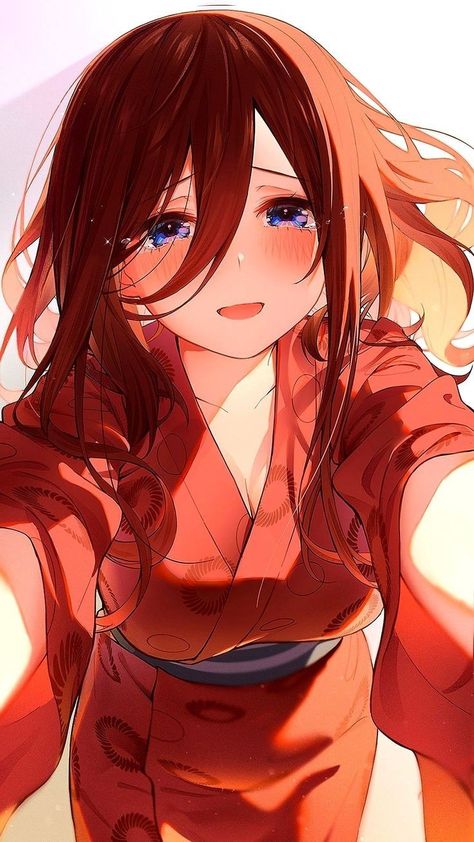 Nakano Miku, Miku Nakano, Anime Character, Blue Eyes, Brown Hair, Twitter, Red, Hair, Anime