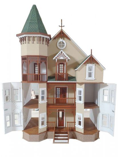 Assembled Full Scale House On The Hill Laser Cut Dollhouse Kit - Click Image to Close Buckingham House, Wooden Dollhouse Kits, Doll House People, Doll House Pets, Dollhouse Design, House On The Hill, Victorian Mansions, Victorian Dolls, Balcony Railing