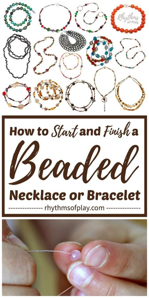 Making Bead Necklaces, How To Finish A Seed Bead Bracelet, How To Finish A Beaded Bracelet, How To Make Bead Necklaces, Diy Charm Bracelet Tutorials, How To Make A Beaded Necklace, How To Make Beaded Necklaces, Jewelry Making Tutorials Step By Step, Necklace Diy Beaded