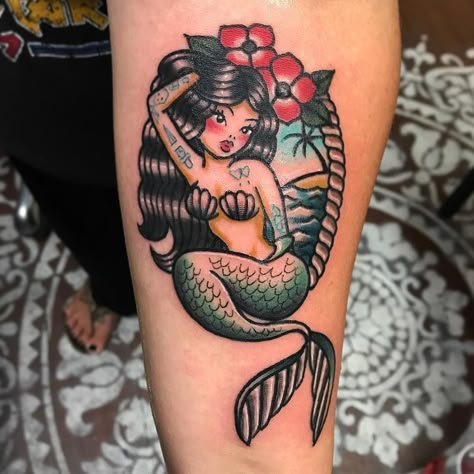 Traditional Mermaid Tattoos, Pin Up Girl Tattoo, Sailor Tattoos, Sailor Jerry Tattoos, Traditional Tattoo Sleeve, Mermaid Tattoo, Mermaid Tattoos, Pin Up Tattoos, Sailor Jerry