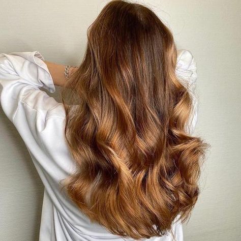 Wella Caramel Glaze, Honey Blonde Balayage Caramel, Brunette Caramel Balayage, Auburn Balayage Caramel, Warm Caramel Balayage Brunettes, Gold Brown Hair, Balayage Auburn, Brown Hair Trends, Mahogany Hair