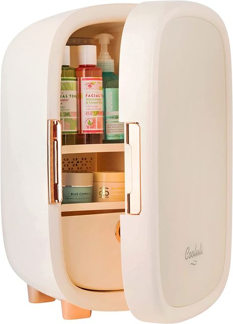 amazon vanity fridge #amazon #makeup #skincare #college #doorm Mini Skincare Fridge, Facial Skin Care Products, Esthetician Supplies, Mini Skincare, Skincare Fridge, Fridge Cooler, Interior Led Lights, Vanity Accessories, Compact Refrigerator