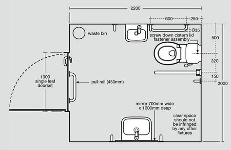 Toilet Dimension Plan, Disabled Toilet, Toilet Dimensions, Toilet Drawing, Restroom Architecture, Toilet Plan, Hotel Room Design Plan, Accessible Bathroom Design, Disabled Bathroom