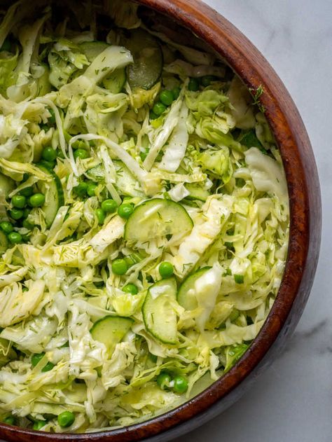 Cabbage Cucumber and Pea Salad | 12 Tomatoes Cabbage Crunch Salad, Best Potato Salad Recipe, Crunch Salad, Veggie Casserole, Cabbage Soup Diet, Pea Salad, 12 Tomatoes, Healthy Menu, Soup Diet