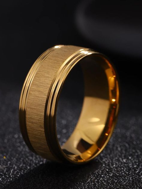 Fashionable and Popular 1pc Men Minimalist Ring, Stainless Steel Jewelry for Jewelry Gift and for a Stylish Look | SHEIN USA Mens Simple Gold Ring, Engagement Rings Simple Minimalist Men, Men Wedding Rings Gold, Engagement Rings For Men Gold, Gold Rings For Men Unique, Wedding Rings For Men Gold, Mens Ring Designs Gold, Boys Gold Ring, Mens Gold Ring Vintage