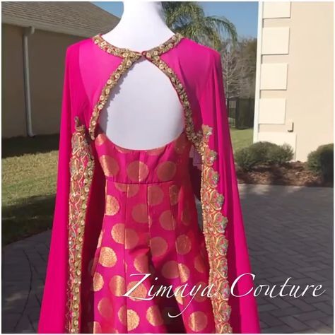 Kurta Ideas, Chania Choli, Indowestern Gowns, Pink Brocade, Cape Gown, Long Frock, Dress Idea, Long Dress Design, Long Frocks