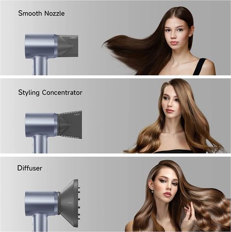 High-Speed Low Noise Thermo-Control Hairdryer with Magnetic Nozzle, for Home, Travel(Silver) Hair Dyer, Hair Dryer Brands, Black Ruby, Portable Hair Dryer, Ionic Hair Dryer, Hair Damage, Fast Hairstyles, Defined Curls, Extreme Heat