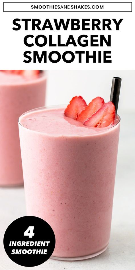 Strawberry Collagen Smoothie, Collagen Boosting Smoothie, Collagen Powder Smoothie, Vital Proteins Collagen Smoothie Recipes, Smoothie With Collagen Powder, Collegan Smoothie, Collagen Protein Shakes, Vital Proteins Collagen Recipes, Strawberry Smoothie Recipe Healthy