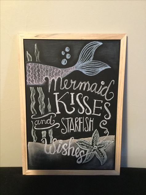 Mermaid chalkboard art Mermaid Chalkboard Art Birthday, Mermaid Chalkboard Art, Mermaid Chalk Art, Mermaid Chalkboard, Chalkboard Walls, Summer Chalkboard, Diy Mermaid Tail, Mermaid Birthday Party Decorations, Mermaid Theme Birthday Party