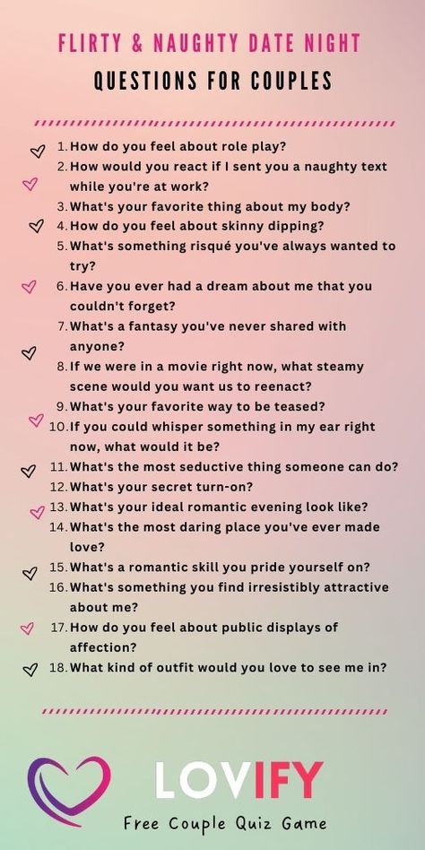 Flirty & Naughty Date Night Questions for Couples Fun Couples Quiz, Family Questions, Couple Quiz, Date Night Questions, Couples Quiz, Couple Game, Questions To Get To Know Someone, Questions For Couples, Dream About Me