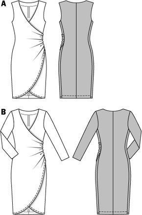 Line Drawing Wrap Dress Pattern Free, Evening Dress Patterns, Burda Sewing Patterns, Wrap Dress Pattern, Tight Fitted Dresses, Burda Patterns, Summer Dress Patterns, Simplicity Dress, Dress Patterns Free