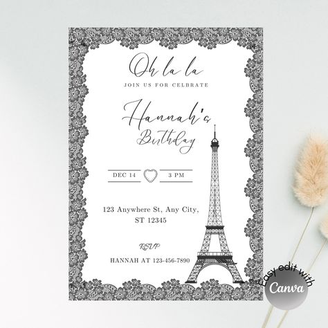 Black Paris, Paris Birthday, Paris Party, Black Invitation, Birthday Invite, Editable Invitations, Perfect Party, Invitation Paper, Personal Touch