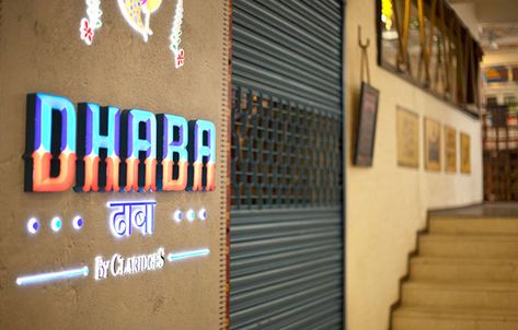 DHABA - BY CLARIDGES on Behance Desi Restaurant Names, Dhaba Design Ideas Indian, Dhaba Design Ideas, Dhaba Interior, Restaurant Signage Design, Indian Graphics, Chai Shop, Restaurant Exterior Design, Restaurant Signage