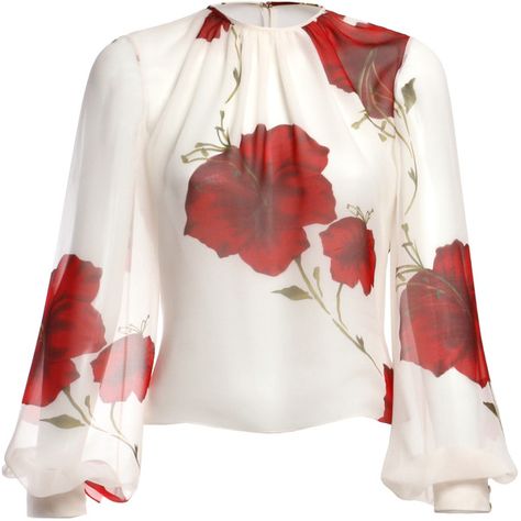 Hibiscus printed chiffon bishop sleeve blouse ❤ liked on Polyvore featuring tops, blouses, shirts, red, women's apparel, white blouses, chiffon shirt, white shirt blouse, white chiffon shirt and bishop sleeve blouse Chiffon Tops Blouses Classy, Chiffon Blouses Designs, White Chiffon Blouse, Red And White Shirt, Bishop Sleeve Blouse, Modest Clothes, Chiffon Tops Blouses, Red Chiffon, Bishop Sleeve