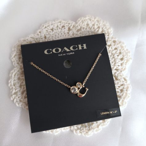 Nwt Coach Signature Crystal Cluster Necklace Gold C9447 $88 Details Plated Brass And Glass Lobster Clasp Closure Adjustable 16" - 18" (L) Everyday Gold Coach Jewelry, Luxury Gold Coach Bracelets, Luxury Adjustable Coach Jewelry, Gold Coach Necklace, Coach Aesthetic, Coach Gold Heart-shaped Jewelry, Circle Stone Necklace, Open Circle Necklace, Interlocking Circle Necklace