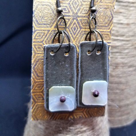 Exotic Leather And Mother Of Pearl Dangle Earrings. Recycled Materials. Nickel Free Earring Wires. All Aje Designs Have Some Type Of Recycled Material. One Of A Kind. New Stone Earrings Studs, Bamboo Hoop Earrings, Pearl Dangle Earrings, Earring Wires, Retro Earring, Nickel Free Earrings, Glitter Earrings, Fall Earrings, Statement Drop Earrings