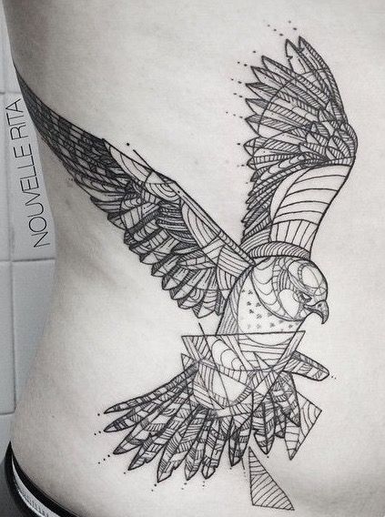 Geometric Falcon Geometric Eagle Tattoo Design, Magpie Tattoo, Geometric Owl Tattoo, Falcon Tattoo, Hawk Tattoo, Geometric Owl, Mechanic Tattoo, Owl Tattoo Design, Geometric Tattoo Design