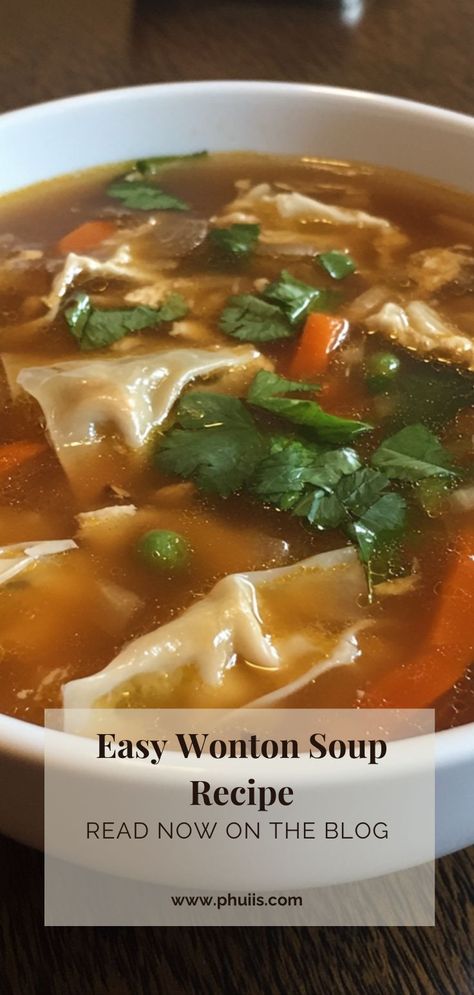 This is an easy wonton soup for anyone looking for a base recipe. You can add more elaborate ingredients to the soup such as mushrooms, spinach, bok choy, celery, prawns, etc. Or just enjoy its simplicity the way it is! Easy Wonton Soup, Wonton Soup Recipe, Chinese Cooking Recipes, Festive Dinner, Asian Noodles, The Soup, Chinese Cooking, Holiday Drinks, Holiday Cooking