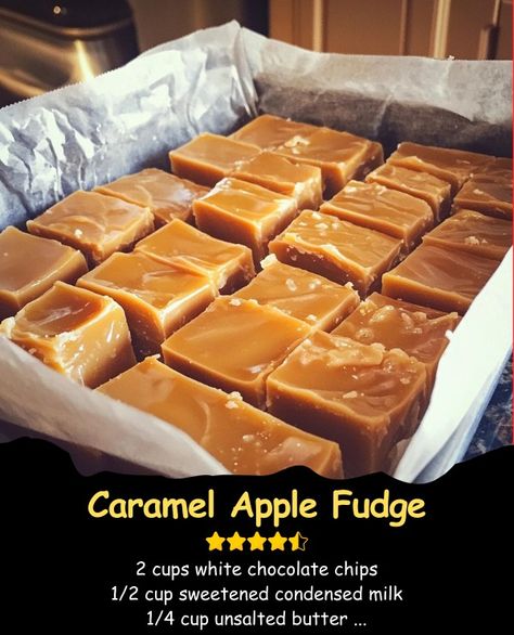 Caramel Apple Fudge Recipe, Carmel Apple Fudge Delight, Caramel Coffee Fudge, Vanilla Caramel Fudge, Caramel Apple Fudge, Fudge Salted Caramel, Apple Fudge, Apple Drinks, Fudge Ingredients