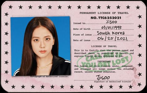 Call Me If You Get Lost Kpop, Jisoo Black, Id Card Template, Card Printing, Blackpink Poster, Blackpink Blink, All Songs, Ji Soo, Pink Iphone