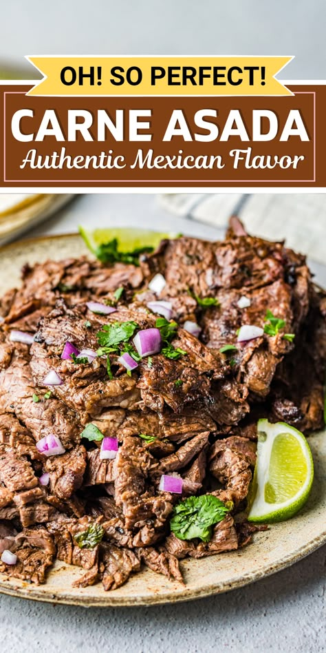 This bold, vibrant recipe for Carne Asada is first marinated in a delicious blend of citrus, Mexican spices, and jalapeños before being grilled to perfection. Serve with rice, on a taco, or any way you like! Best Carne Asada Recipe, Carne Asada Recipes Marinade, Carne Asada Recipe, Carne Asada Recipes, Mexican Spices, Hispanic Food, Mexican Food Recipes Easy, Beef Dinner, Carne Asada