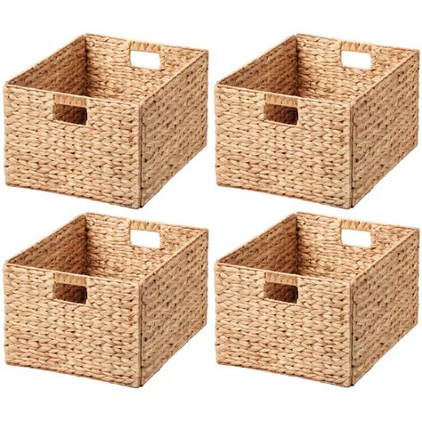 Rectangular Natural Water Hyacinth Hand Woven Rattan Wicker Storage Basket Set with Iron Wire Frame Woven Basket Storage, Wicker Basket Decor, Storing Cleaning Supplies, Rattan Style, Wicker Storage, Hosting Christmas, Wicker Baskets Storage, Clearing Clutter, Living Room Shelves