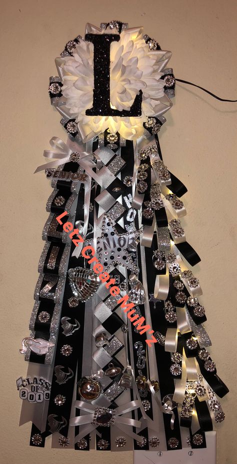 Eagles Homecoming Mum, Red Black White Homecoming Mums, Black Homecoming Mum, Garter Homecoming, Homecoming Pants, Senior Painted Jeans, Hot Pink Homecoming, Senior Year Diy, Unique Homecoming Mums