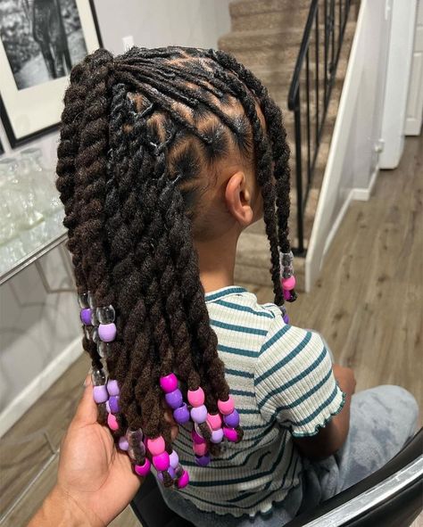 Kid Dread Styles, Girl Loc Styles Kids, Toddler Locs Girl, Kid Friendly Hairstyles Black, Dread Hairstyles For Kids, Little Black Girls Loc Styles, Natural Locs Styles, Loc Styles For Girls Kids, Dreadlock Hairstyles For Kids