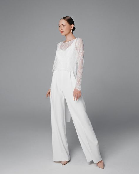 Alternative Wedding Gown, Alternative Wedding Dress, Wedding Pants, Midi Wedding Dress, Chiffon Bow, Long Sleeve Chiffon Dress, Civil Wedding Dresses, Lace Top Dress, Alternative Wedding Dresses