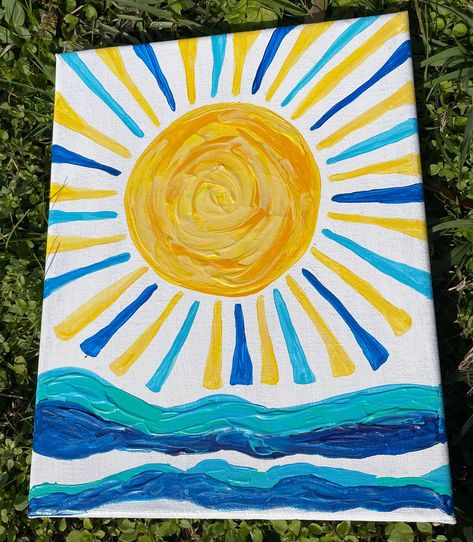 8" x 10" Sunny beach acrylic canvas art hand painted Easy Easy Paintings, Painting Ideas On Canvas Aesthetic Simple, Simple Room Painting Ideas, Easy Beach Scenes To Paint, Easy Summer Paintings On Canvas Simple, Summery Paintings Easy, Summer Things To Paint On Canvas, Summer Beach Painting, Beach Things To Paint