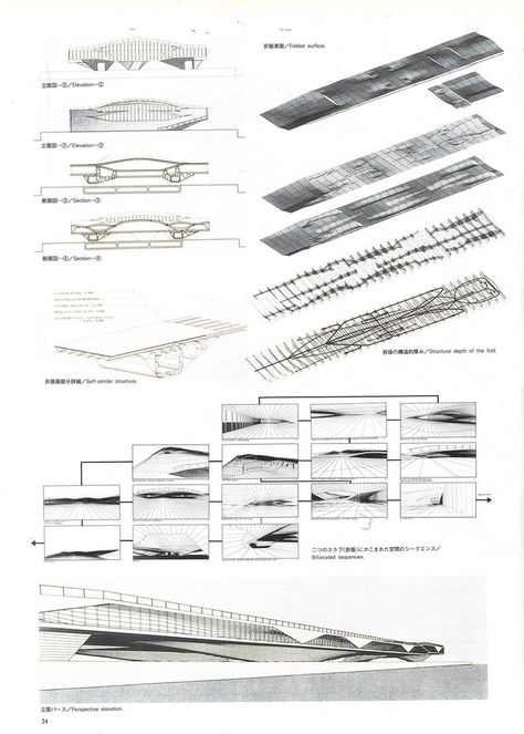 Think Space: 'Alejandro Zaera-Polo Never Planned to Win Yokohama Port Terminal' Competition,drawings 01 Folding Architecture, Floating Architecture, Urban Design Architecture, Wooded Landscaping, Site Analysis, Small Toilet, Presentation Layout, Roof Detail, Diagram Architecture