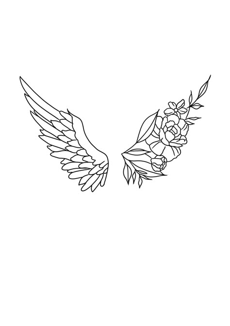 Back Of The Neck Angel Wings, Angel Wing Tattoo Cover Up, Wings Flowers Tattoo, Dove Wing Tattoo, Angel Wing Tattoo For Lost Loved One, Angel Wing Tattoo Fine Line, 444 Angel Wings Tattoo, Angel Wings Fine Line Tattoo, Wing And Flower Tattoo