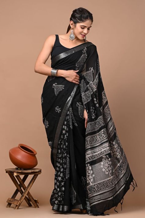 WhatsApp - 8225065839 For Order This Saree & Inquiry 🌸 Black Cotton Saree, Cotton Saree Blouse Designs, Simple Lehenga, Simple Saree Designs, New Saree Blouse Designs, Celebrity Casual Outfits, Cotton Saree Designs, Fashionable Saree Blouse Designs, Fancy Sarees Party Wear