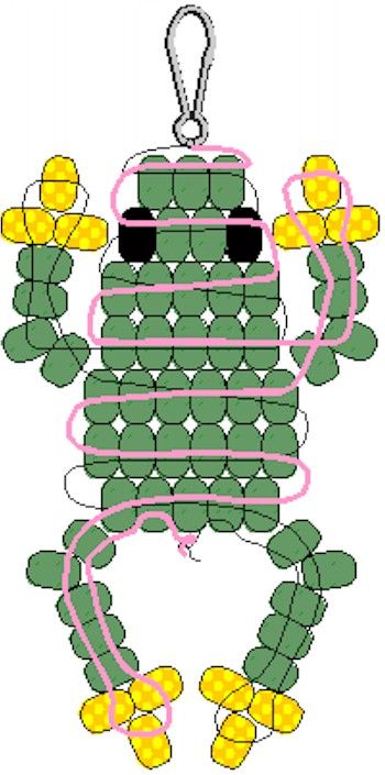 If you are into beading chances are you have extra beads around the house so why not add this Pony Bead Frog to your collection.  These pony bead patterns Cool Bead Designs, Tiny Bead Animals, Frog Pony Bead Pattern, Frog Pearl Bead, Pony Bead Crafts For Adults, Flower Pony Bead Patterns, Pony Bead Tutorial, Beaded Frog Tutorial, Beaded Frog Pattern