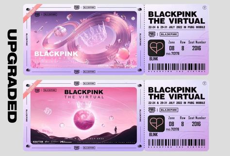 Ticket Design Template, Pink Tickets, Concert Ticket Template, Game Pubg, Blackpink Concert, Concert Ticket, Blink Book, Ticket Design, Vip Tickets