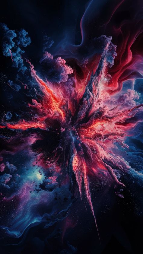 Immerse yourself in the breathtaking beauty of our mesmerizing supernova wallpaper. Celebrate the universe's vibrant transformation with deep purples, fiery reds, and electric blues swirling in an ethereal dance. This stunning cosmic explosion captures the essence of abstract expressionism, inviting you to explore the depths of stardust and gaseous clouds. Perfect for cosmic art lovers and lovers of modern digital art. Supernova Explosion Art, Supernova Wallpaper, Post Humanism, Cosmic Explosion, Bliss Wallpaper, Explosion Art, Supernova Explosion, Cosmic Art, Breathtaking Beauty