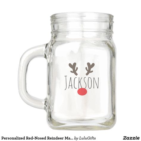 Personalized Red-Nosed Reindeer Mason Jar Gift Ideas Diy Christmas Accessories, Mason Jar Diy Crafts, Jar Diy Crafts, Jar Decoration Ideas, Inexpensive Diy Christmas Gifts, Easy Mason Jar Crafts Diy, Cheer Cards, Diy Mason Jar Ideas, Jars Decoration Ideas